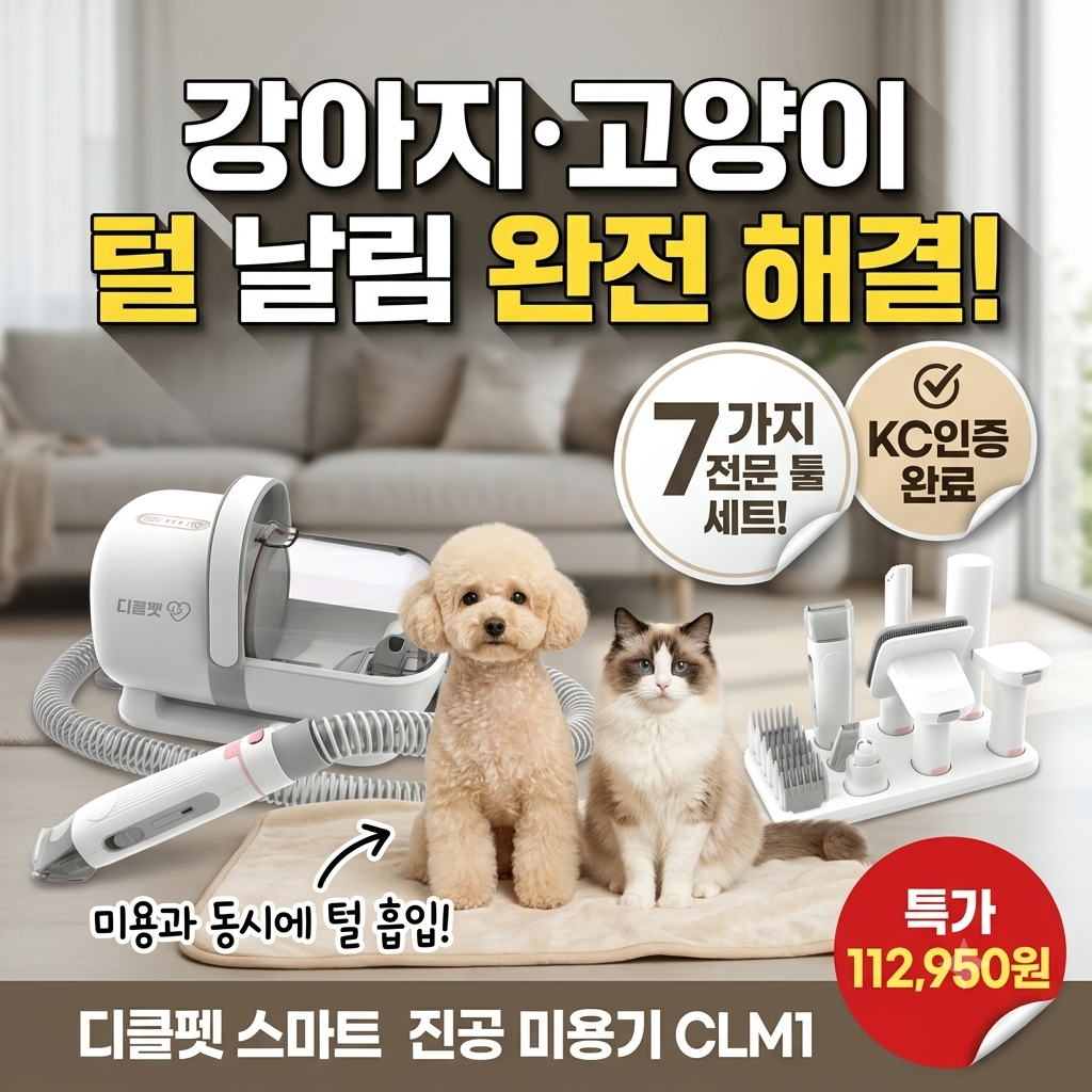 디클펫 7in1 진공 흡입 애견 미용기 CLM1 추천 | 강아지 고양이 셀프 이발기 제품 이미지