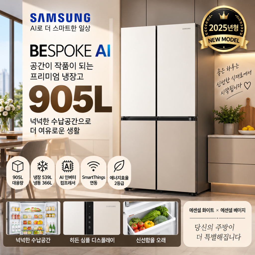 삼성전자 비스포크 4도어 냉장고 905L RM70F90R2ZG 할인특가 제품 이미지