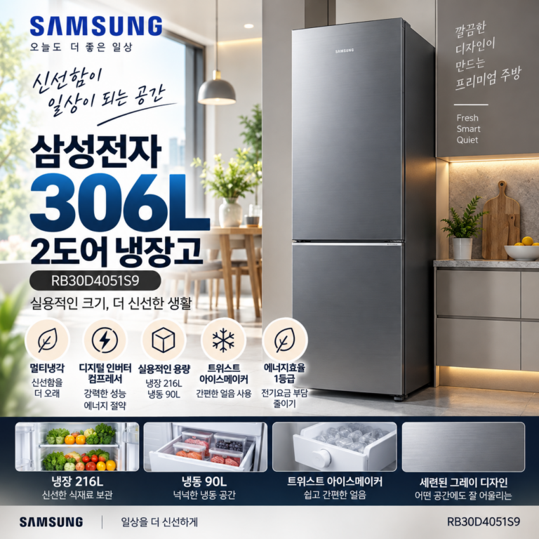 삼성 306L 2도어 일반형 냉장고 특가 할인 최저가  RB30D4051S9 1등급