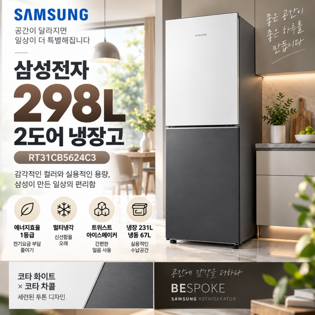 삼성 298L 2도어 비스포크 냉장고 RT31CB5624C3 1등급 할인특가 최저가 제품 이미지