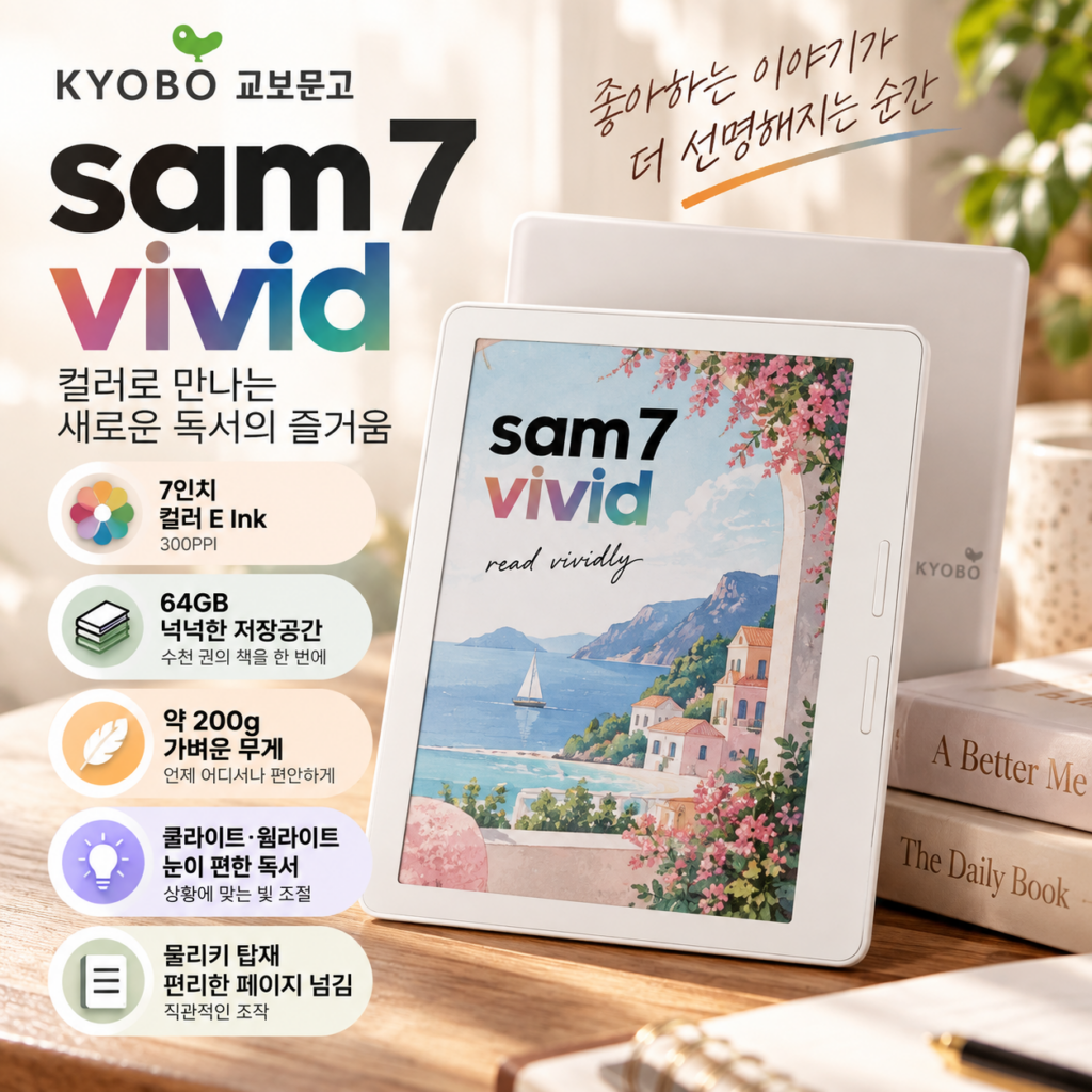 교보문고 sam 7 vivid 추천 7인치 컬러 E Ink 전자책 리더기 EB502B 64GB·300PPI 할인 제품 이미지