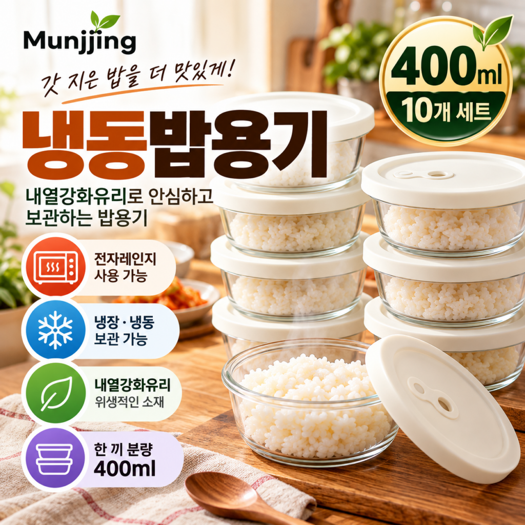 Munjjing 냉동밥 보관 용기 10개 추천 400ml 내열강화유리 전자레인지 할인 최저가 제품 이미지