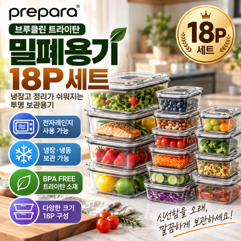 prepara 브루클린 밀폐용기 할인 추천 프리파라 18P( 6P 7P 냉장고 정리용기 반찬통 식재료 보관)