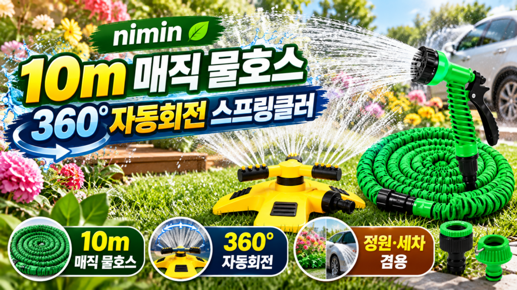 nimin 10m 매직 물호스 스프링클러 360도 자동회전 정원 물주기 세차용 호스 분사기 추천 제품 이미지