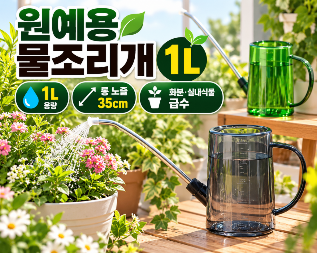 원예용 1L 물조리개 35cm 롱 노즐 화분 물주기 실내식물 급수용 물뿌리개 제품 이미지