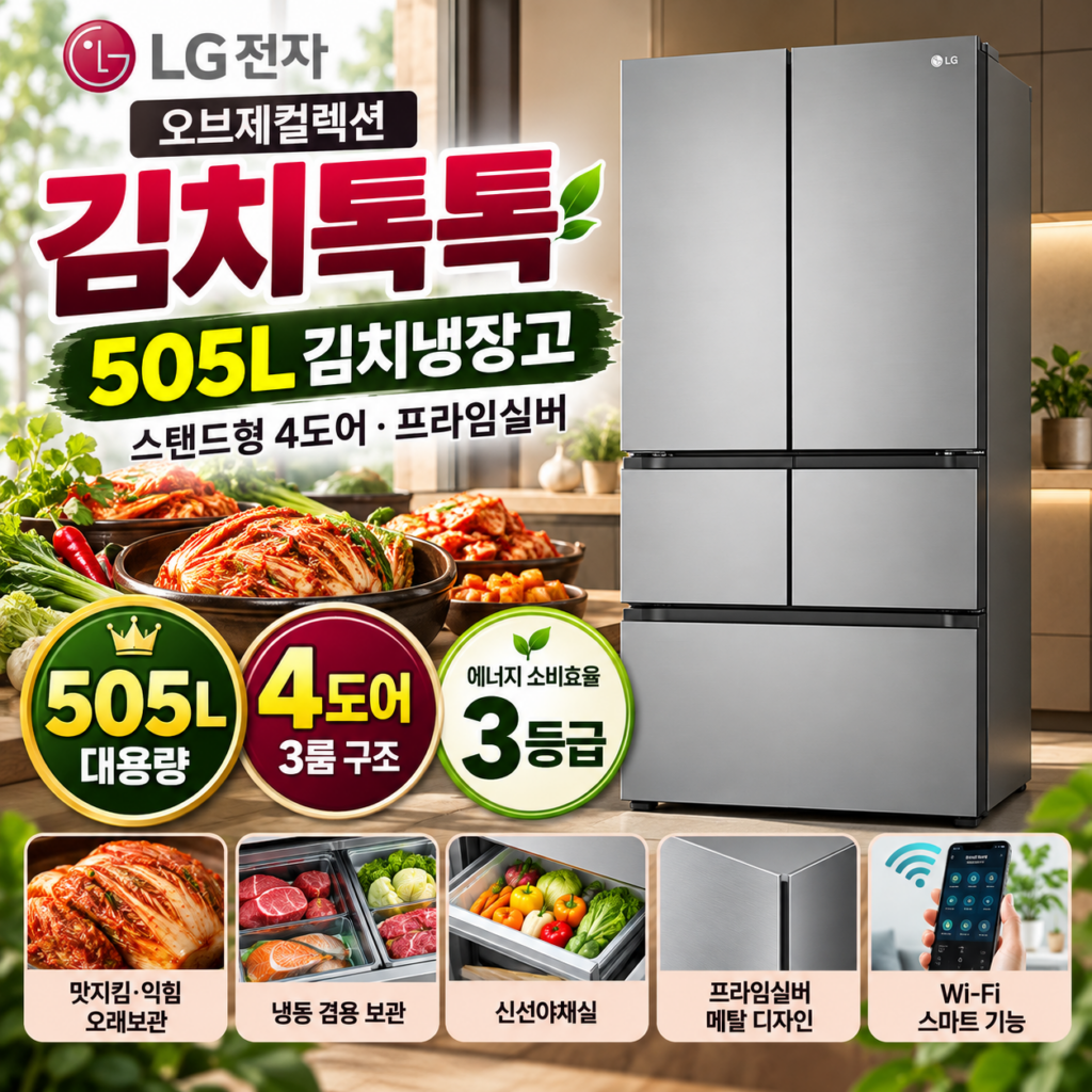 LG 오브제 김치냉장고 505L 4도어 스탠드형 김치톡톡 Z509MPSF13 최저가 추천 제품 이미지